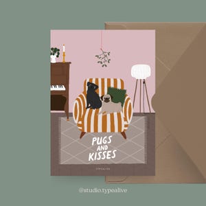 Carte de Noël / Pétisfaction "Dogs" PUGS / Set de cartes de Noël, carte de Noël amusante avec chien, carte postale pour fans de chiens