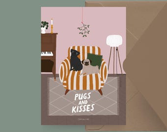 Kerstkaart / Petisfaction "Dogs" PUGS / Kerstkaartenset, grappige kerstkaart met hond, ansichtkaart voor hondenfans