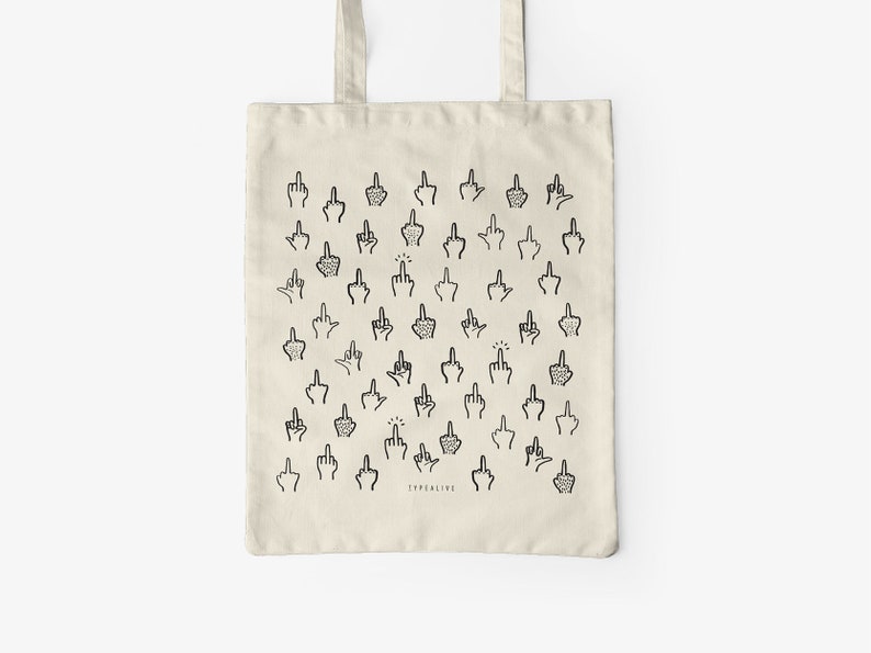 Baumwolltasche / F&K YOU / Öko-Stofftasche mit langen Henkeln, perfekt als Leinentasche zum Einkaufen, mit Mittelfinger Bild 1