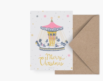 Weihnachtskarte / CHRISTMAS CAROUSEL / schöne Postkarte zu Weihnachten, als Geschenk oder Anhänger, für Kinder, die Mama oder Freundin