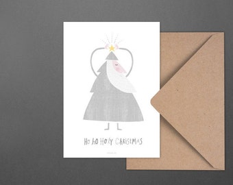 Weihnachtskarte / HO HO HOLY / lustige Postkarte zu Weihnachten, als Geschenk oder Anhänger, für Kinder, die Mama oder Freundin