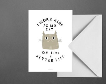 Postcard Catisfaction No. 12 / Cat, Catlovers, Satisfaction, life, work, Typography Art, Kunstdruck