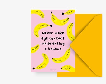 Postkarte / Eye Contact / witzige retro Karte im 70 er Jahre Stil mit lustigem Spruch mit Bananen