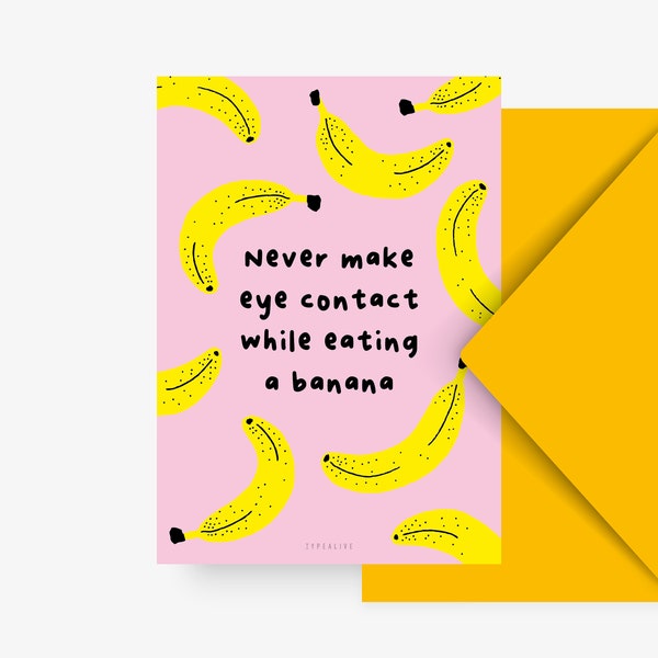 Postkarte / Eye Contact / witzige retro Karte im 70 er Jahre Stil mit lustigem Spruch mit Bananen