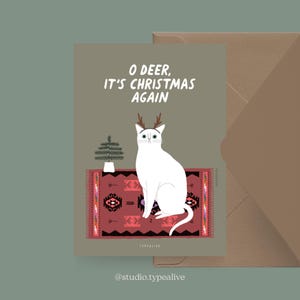 Weihnachtskarte / Petisfaction "Cats" O DEER / Weihnachtskarten Set, lustige Weihnachtskarte mit Katze, Postkarte für Katzenfans