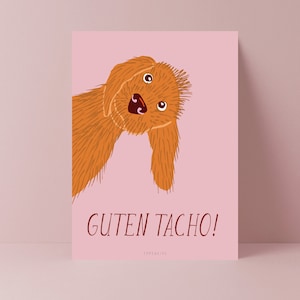 Postkarte / Guten Tacho / Witzige Karte mit Hund für Freundin oder Freund Grußkarte für Hundeliebhaber Basset Fauve de Bretagne Dackel Bild 1