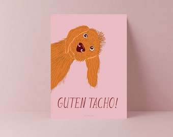 Postcard / Guten Tacho / Cute card of a Dog Greeting Card with Wiener for Family and friends