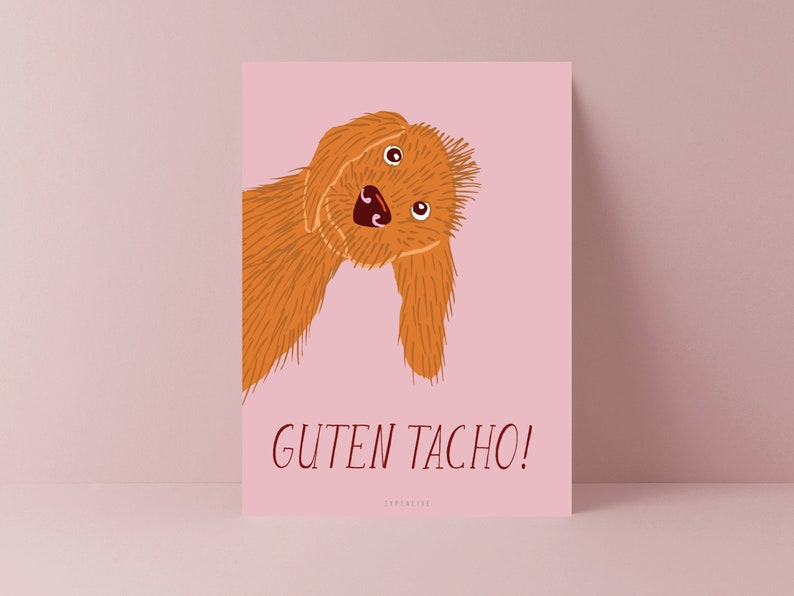 Postkarte / Guten Tacho / Witzige Karte mit Hund für Freundin oder Freund Grußkarte für Hundeliebhaber Basset Fauve de Bretagne Dackel Bild 1
