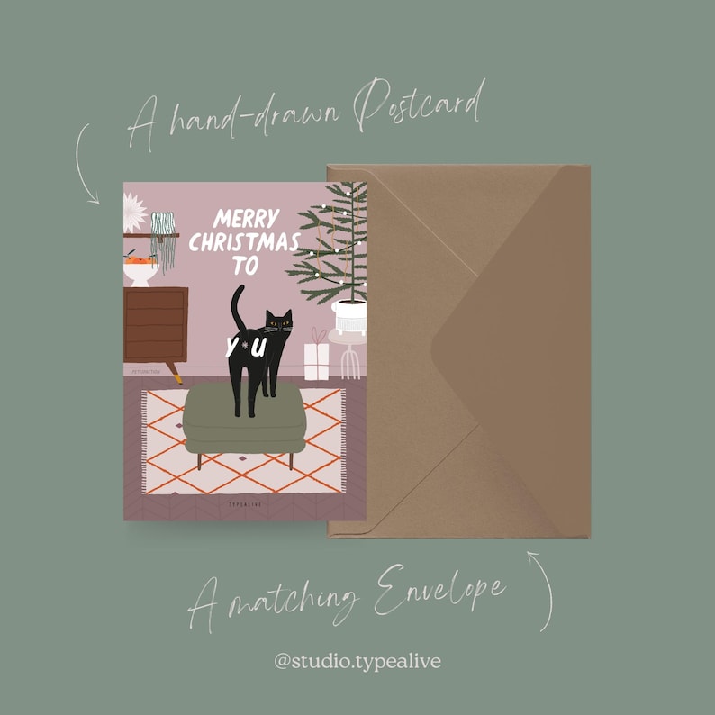 Carte de Noël / Pétisfaction "Chats" VOUS / Carte de Noël amusante avec chat - Carte de voeux amusante pour les fans de chats, disant "Joyeux Noël" image 3