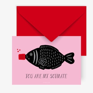 Postkarte Freundschaft / Soymate / Lustige Karte zum Valentinstag oder Geburtstag mit witzigem Spruch für Freund Wortspiel Sushi Soulmate