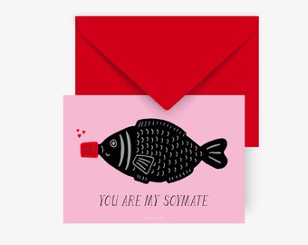 Postkarte Freundschaft / Soymate / Lustige Karte zum Valentinstag oder Geburtstag mit witzigem Spruch für Freund Wortspiel Sushi Soulmate