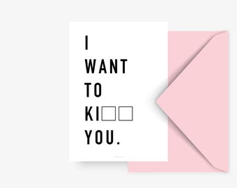 Postkarte Ki / Valentin, Kiss, Kill, Gefühle, Liebe, Typography Art, Kunstdruck, Grußkarte