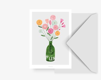 Postcard / Summerbottle / Scandinavian Card Flower Gin Watercolor Simple