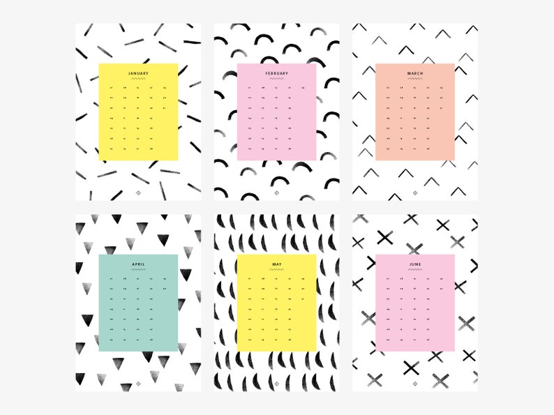 Wall Calendar / BLACK & WHITE / A4 Illustrated Pattern Plain Etsy
