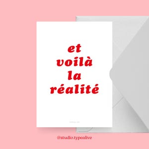 Carte postale / RÉALITÉ NO. 3/ Carte de voeux rigolote avec dicton - idée cadeau humoristique pour amis, famille & collègues, typographique