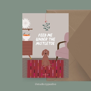 Kerstkaart / Petisfaction "Honden" MISTLETOE / Kerstkaartenset, grappige kerstkaart met hond, ansichtkaart voor hondenfans