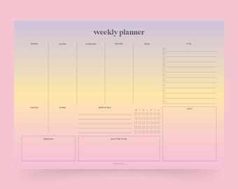 Weekplanner / SUNSET / Prachtige planner met regenboogkleuren, A4-formaat met 50 vellen, te gebruiken als takenlijst en gewoontetracker, een leuk cadeau