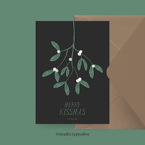 Cartão de Natal / MERRY KISSMAS / Cartão simples e bonito de Natal - cartão de felicitações de Advento para familiares, amigos e colegas