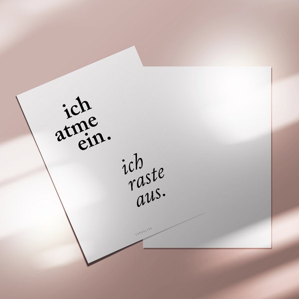 Postkarte / Ich Atme Ein / Lustige Karte mit Spruch typografische karte beste Freundin oder Familie Ich raste aus Yoga