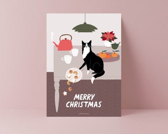 Weihnachtskarte / C002 Merry Christmas / lustige Karte zu Weihnachten mit Katze für Katzenbesitzer Familie Freunde Geschenk witziger Spruch