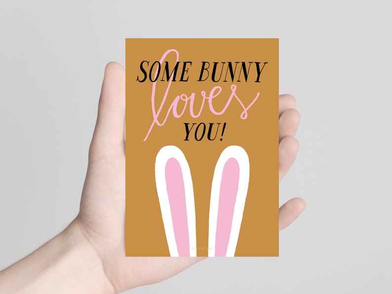 Easter Card / Some Bunny Loves You / Funny card for Easter with Easter Bunny for her or for him Greeting Card with a funny word pun image 4