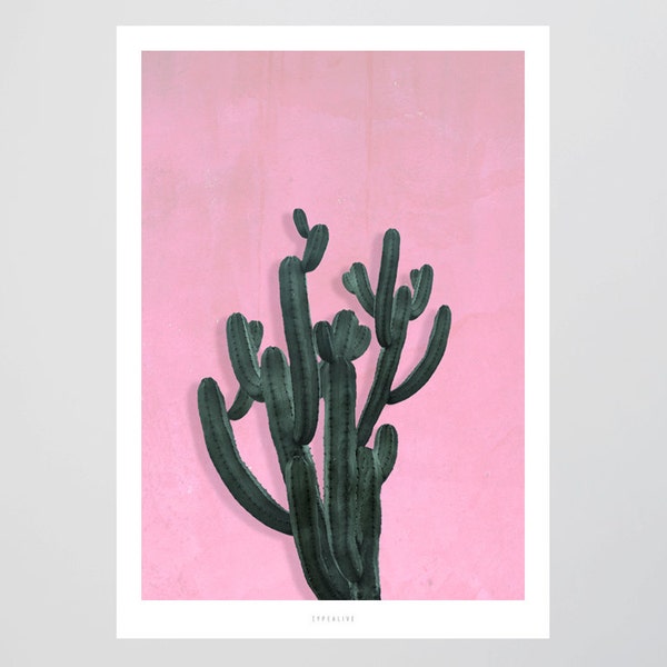 Kaktus No. 2 / Pink, Cactus, Desert, Typography Art, Kunstdruck Poster, Wall-Art