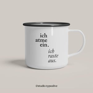 Enamel mug / I BREATHE IN / Funny mug with funny saying &quot;I&#39;m freaking out&quot;, for campers, as a gift for dad for Christmas