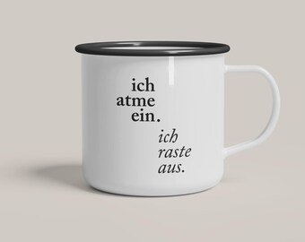 Enamel mug / I BREATHE IN / Funny mug with funny saying &quot;I&#39;m freaking out&quot;, for campers, as a gift for dad for Christmas