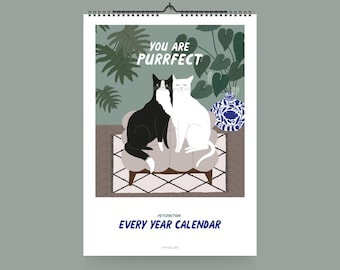 Wandkalender / PETISFACTION CATS / Kalender voor 2026, kattenkalender, verjaardagskalender A4, cadeau voor verjaardag, voor Kerstmis