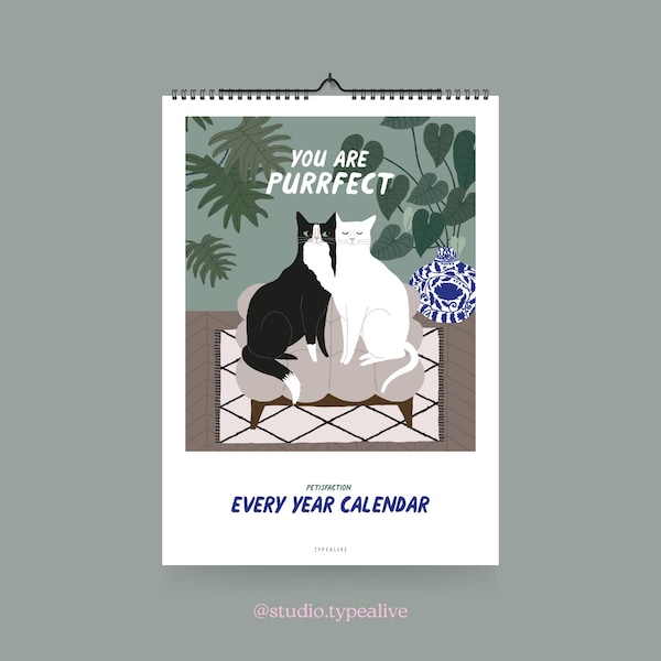 Calendario de pared / GATOS PETISFACTION / Calendario para 2026, calendario de gatos, calendario de cumpleaños A4, regalo para cumpleaños, para Navidad