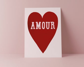 Postcard / Amour / Vintage Card with Love and a big red Heart