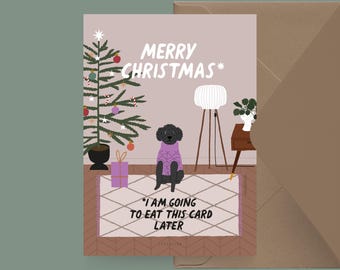 Tarjeta navideña / Petisfaction "Perros" COMEN / Set de tarjetas navideñas, tarjeta navideña divertida con perro, postal para amantes de los perros
