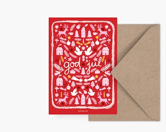 Christmas Card / CHRISTMAS SWEDEN NO. 3 / lovely illustrated greeting card in a minimalistic and nordic scandi style as a gift card for kids