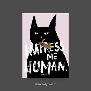 Spilla / IMPRESS ME / Spilla a forma di gatto in ottone con biglietto e frase divertente, come portafortuna o come regalo per gli amanti dei gatti