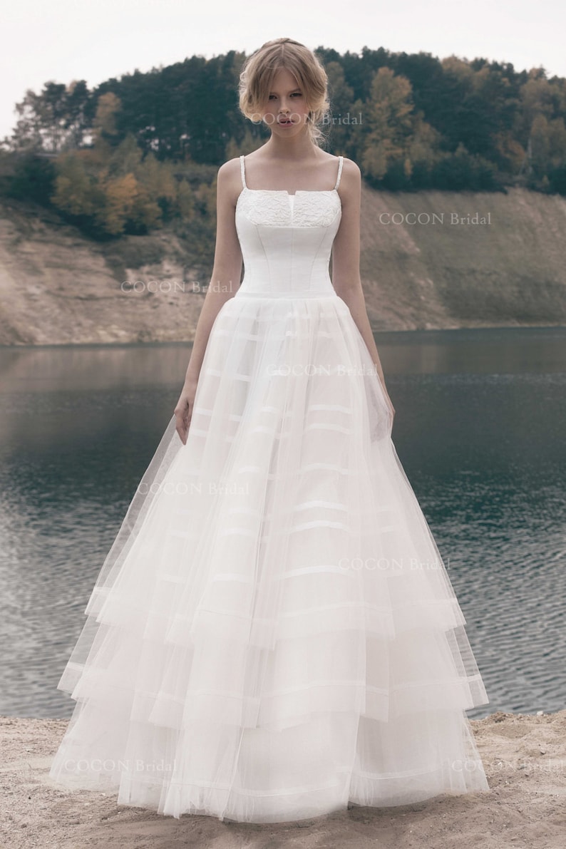 Designer Ball gown Delicate Layered Tulle Wedding Gown
