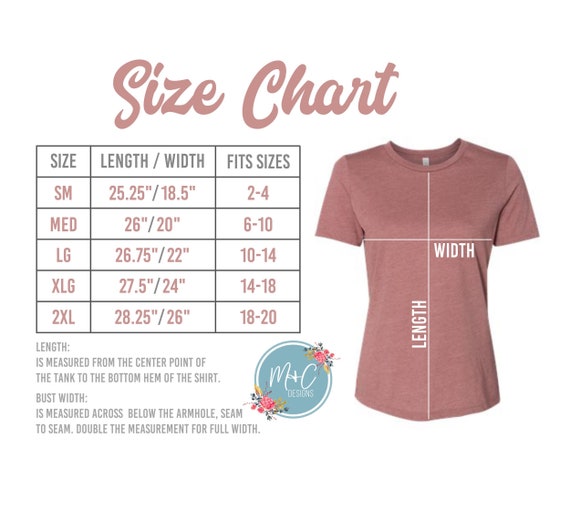 Bella Tank Tops Size Chart