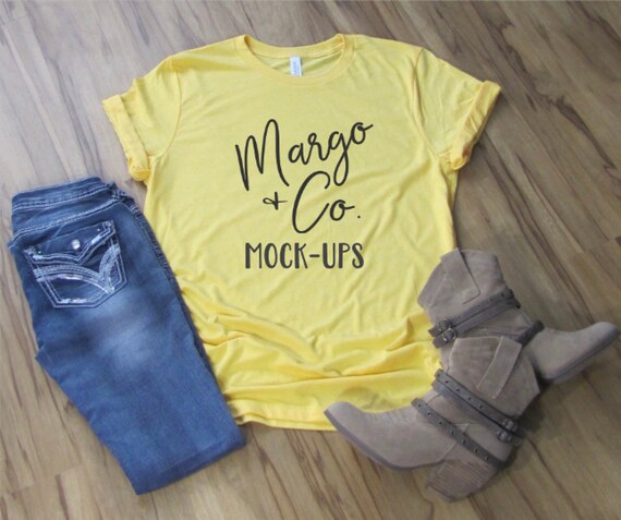 Mock Up Bella Canvas 3001 Heather Yellow Goldunisex T Shirt Etsy