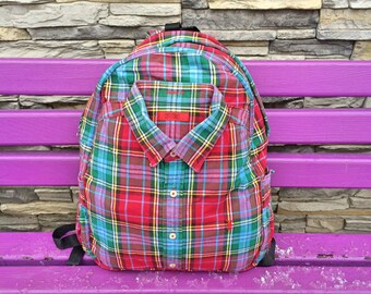 Exquisitely Beautiful Colourful Red and Blue Shirt Backpack - College Backpack - Fashion Backpack - Hipster Backpack #1244