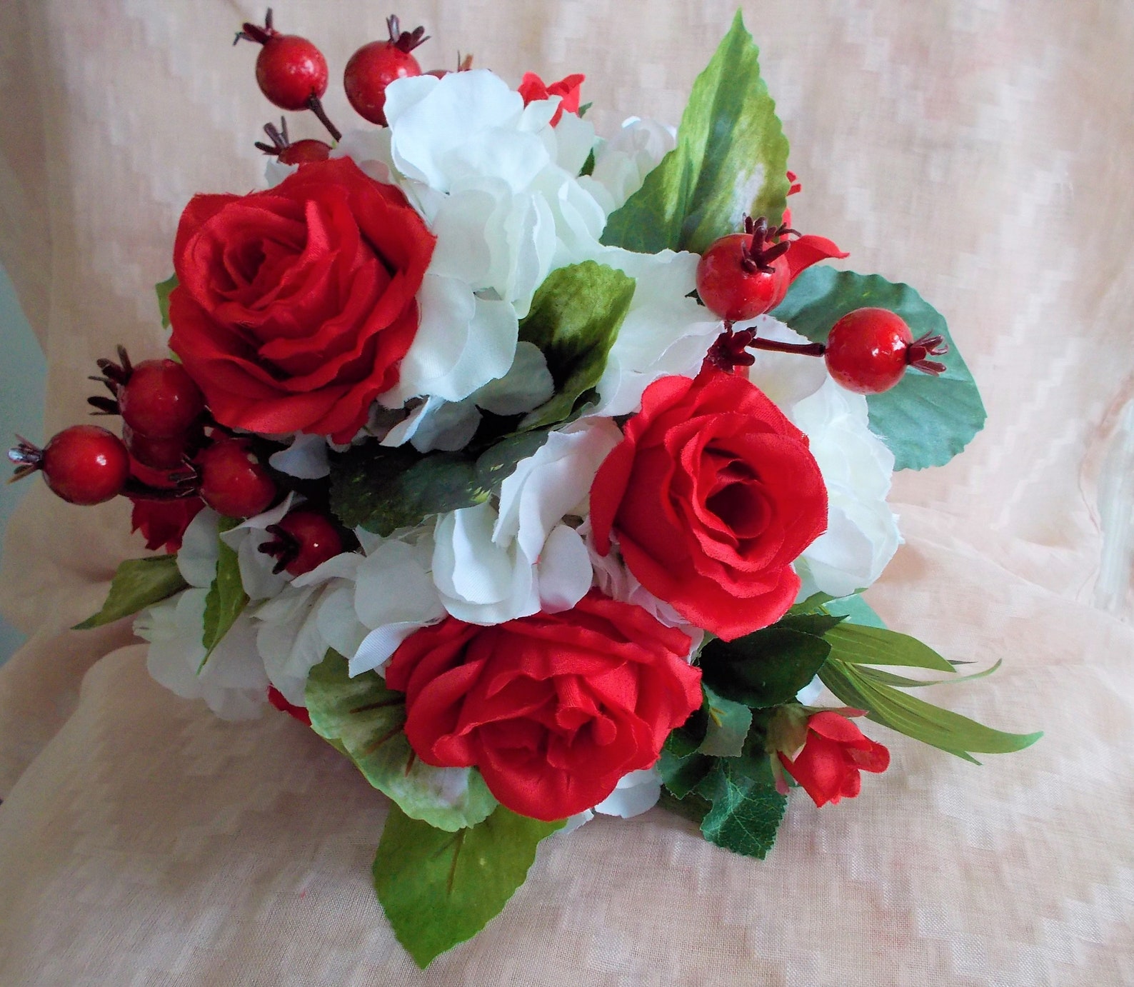Red Roses and White Hydrangea Winter Bridal Bouquet Etsy