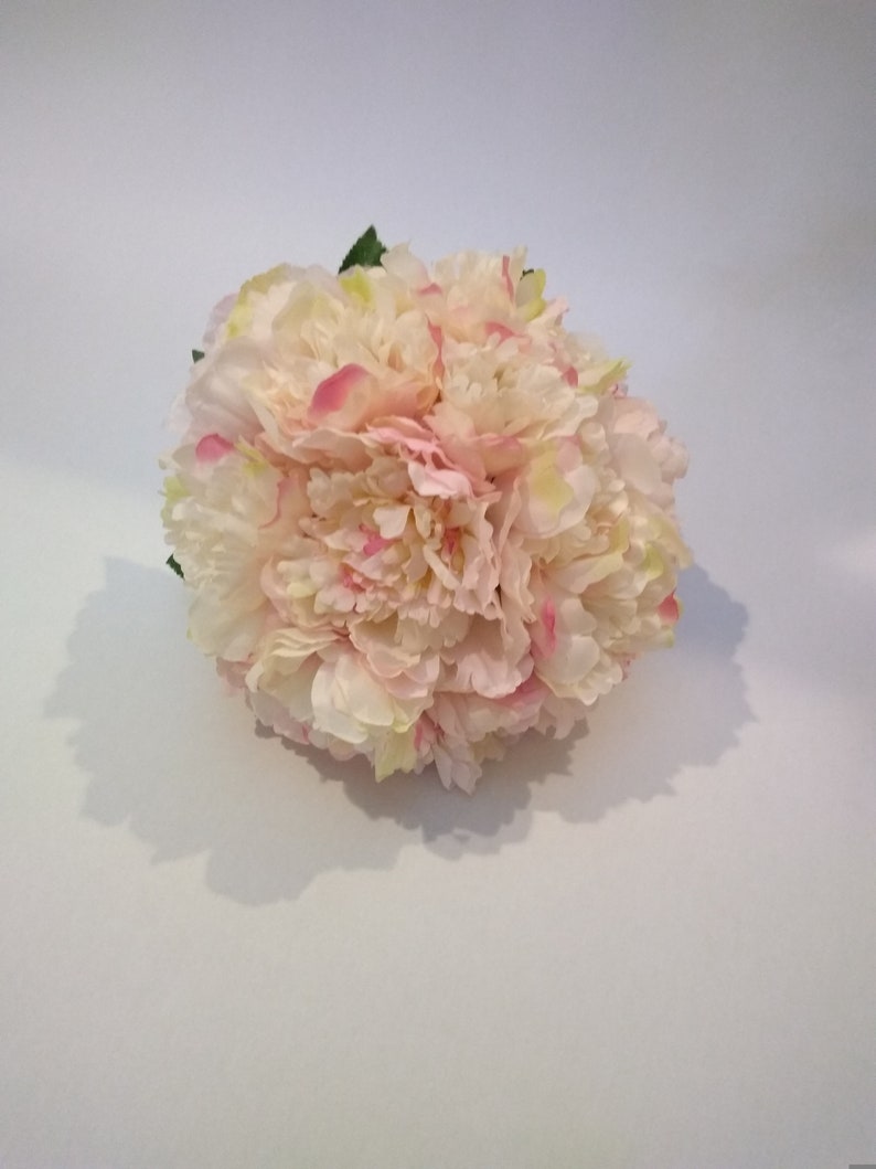 Pink peony bridal bouquet with rhinestone handle