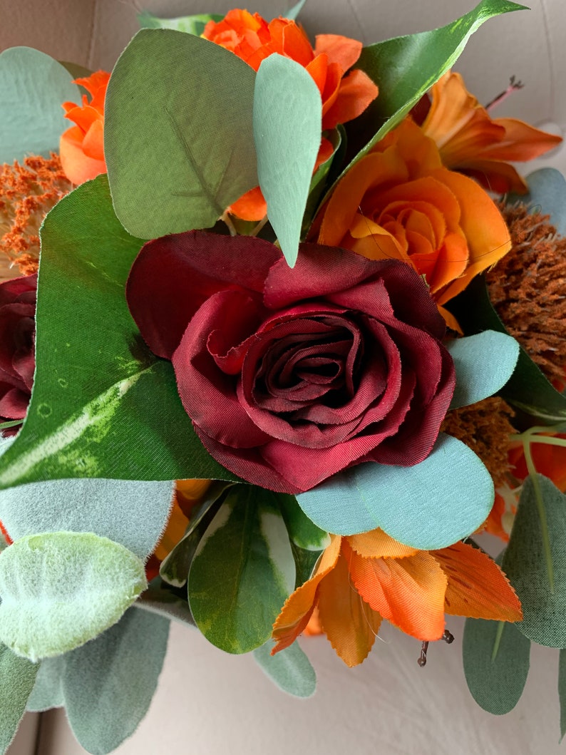 Fall roses ang greenery silk bridal bouquet image 1