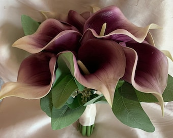 Purple Picasso lily bridal bouquet