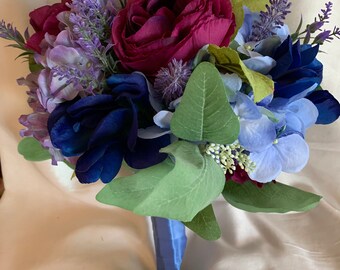 Purple and blue bridal bouquet