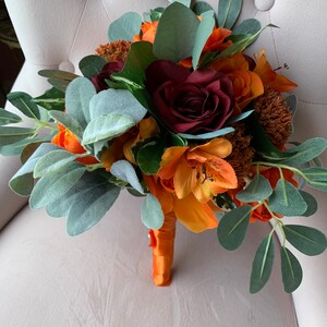 Fall roses ang greenery silk bridal bouquet image 3