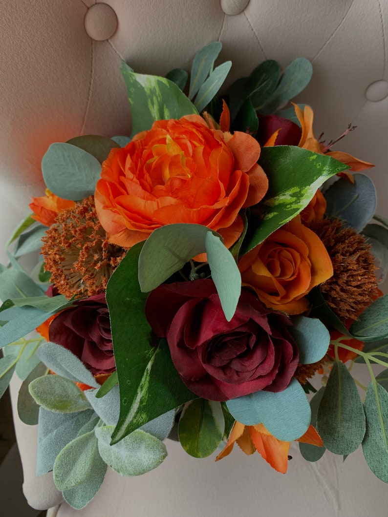 Fall roses ang greenery silk bridal bouquet image 6