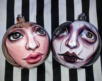 Edward Scissorhands Set of 2 Hand-painted Ornaments - Ready to Ship - Edward and Kim Ornament Set Tim Burton