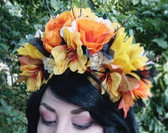 SALE - Candy Corn Halloween Flower Crown - Autumn Goddess Crowns - Venus in Bloom - Ready to Ship