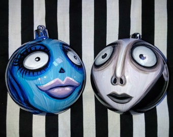 Emily and Victor Corpse Bride Hand-painted Ornaments - Ready to Ship - Tim Burton Character Ornament Set