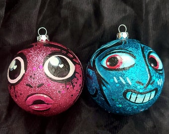 Hades and Persephone Handpainted Ornaments | Shatterproof Glitter Ornament Set | Inspired by Lore Olympus | Ready to Ship!