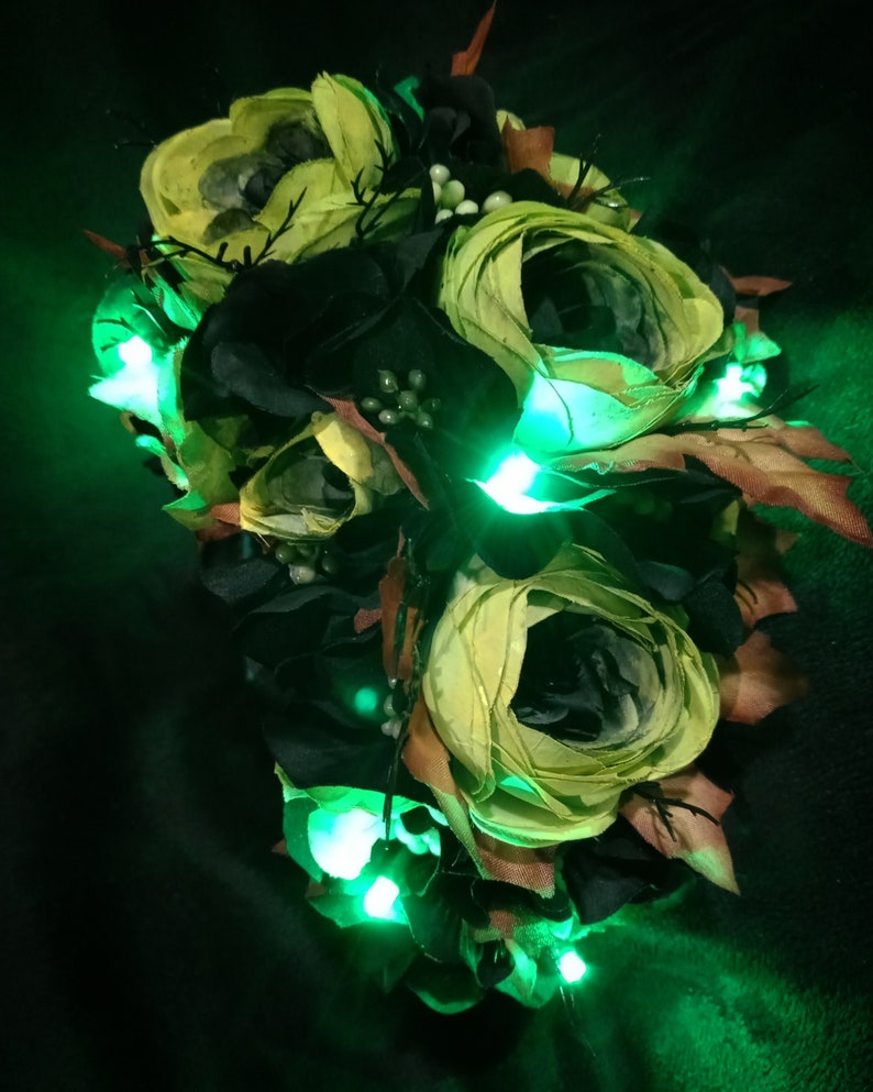 SALE Goth Druidess Crown Type O Negative Inspired LIGHTS UP Green Roses, Black Hydrangea, Dead Leaves Ready to Ship imagem 5